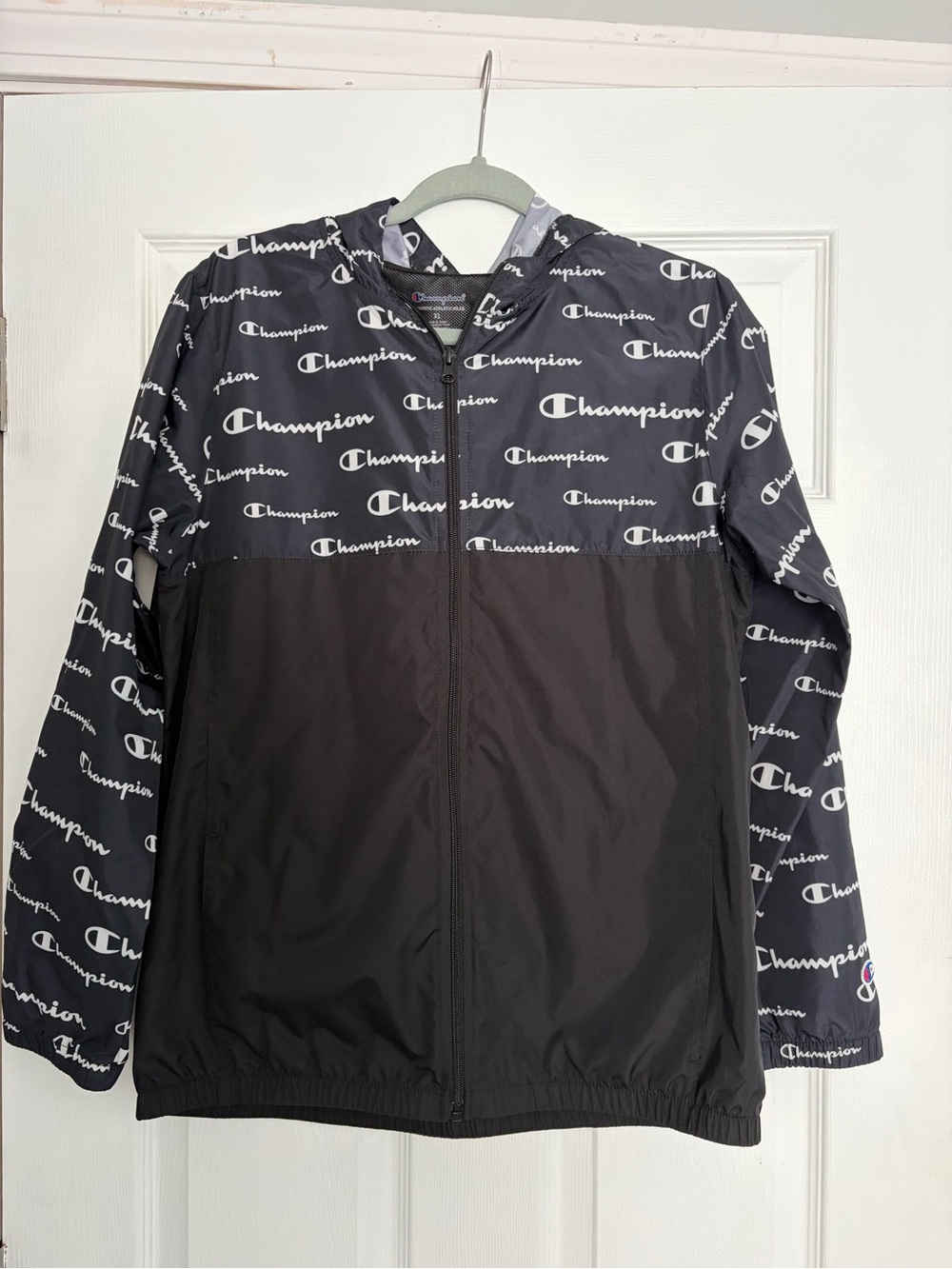 Champion Boys Black Logo Windbreaker Jacket